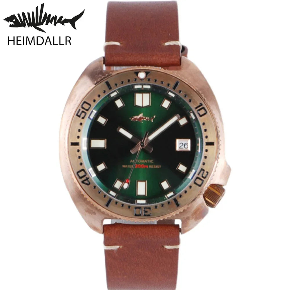 Heimdallr Bronze 45mm 6105 Watch CUSN8 Sapphire Crystal NH35 Automatic Mechanical Watch 20Bar Water Resistant C3 Super Luminous