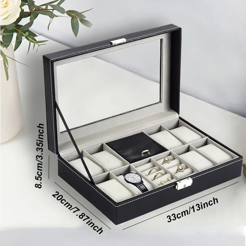 WELLZONE Premium Leather Watch & Jewelry Box - Large Capacity Organizer