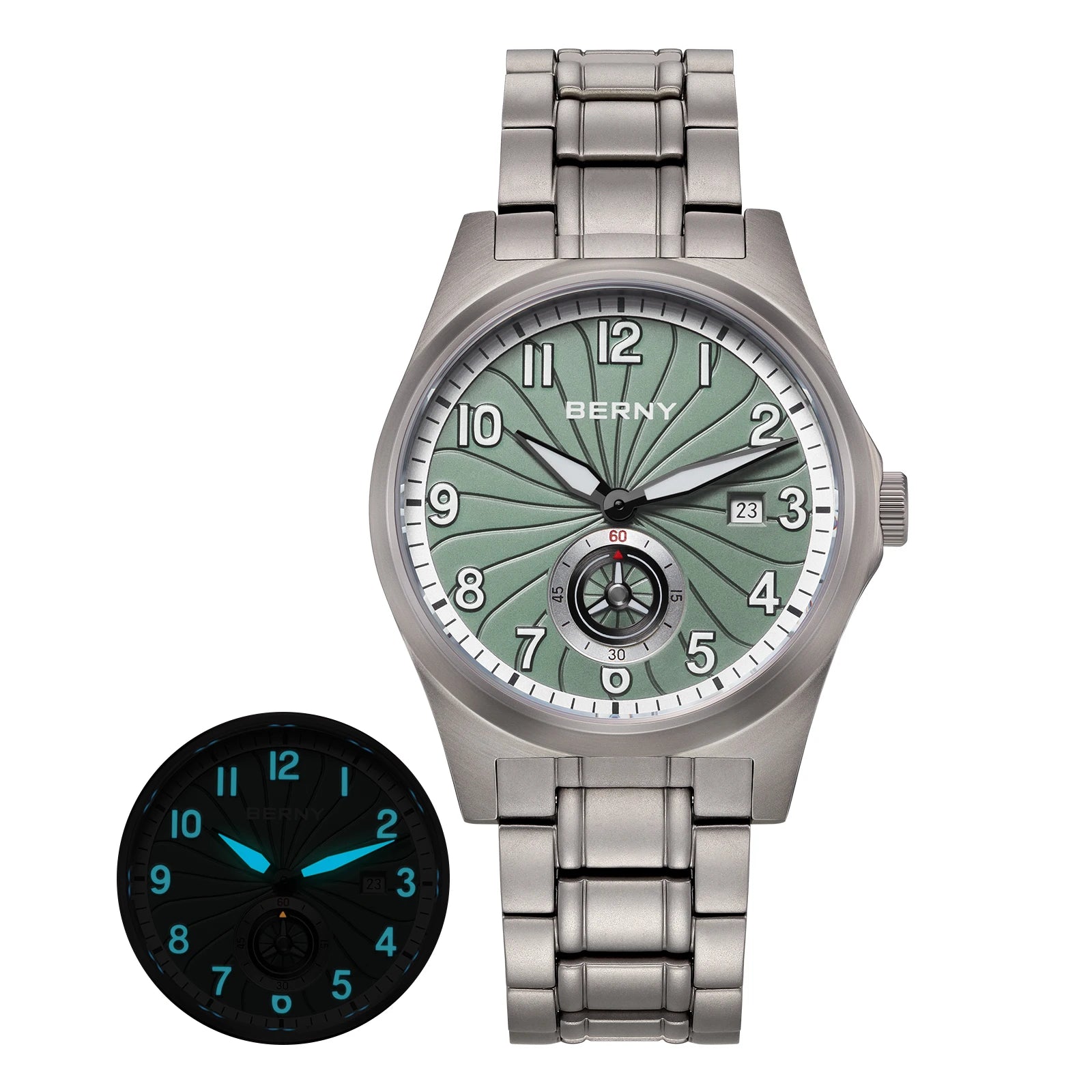 BERNY Titanium Automatic Watch Original Design - 10ATM Super Luminous Sapphire Crystal Fluororubber