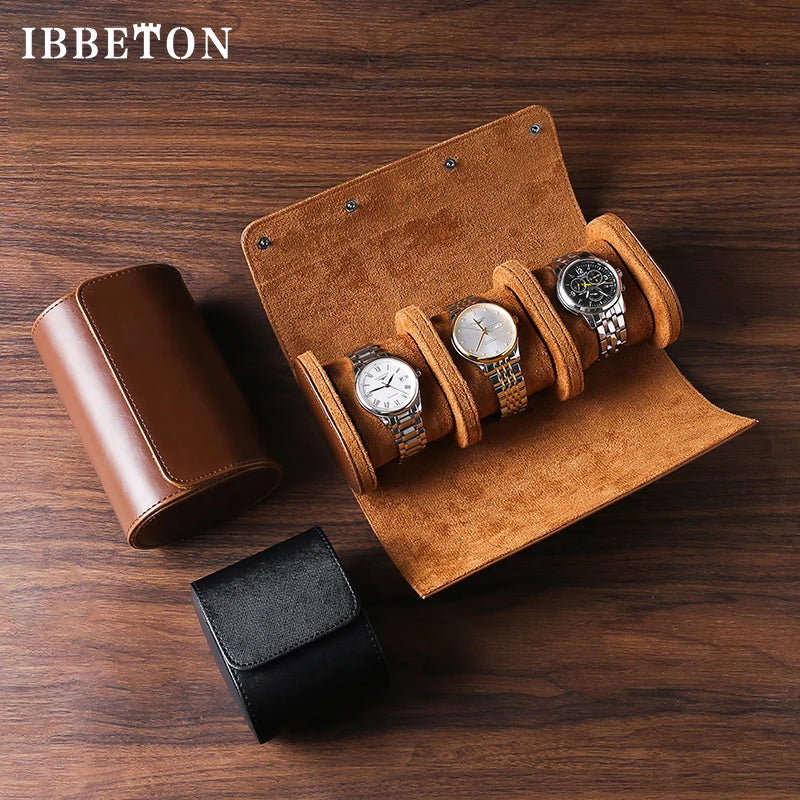 IBBETON Watch Roll Travel Case - 1/2/3 Slot Leather Portable Storage Organizer