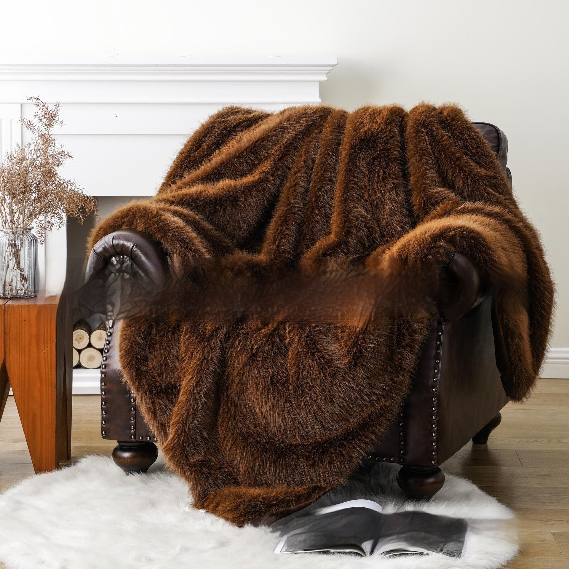 Creative Striped Faux Fur Sofa Blanket - Coffee Gold - 127×152cm